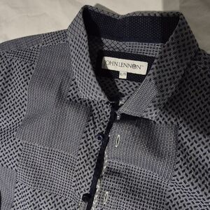 John Lennon Men's Navy Patterned Casual Button-Down Shirt